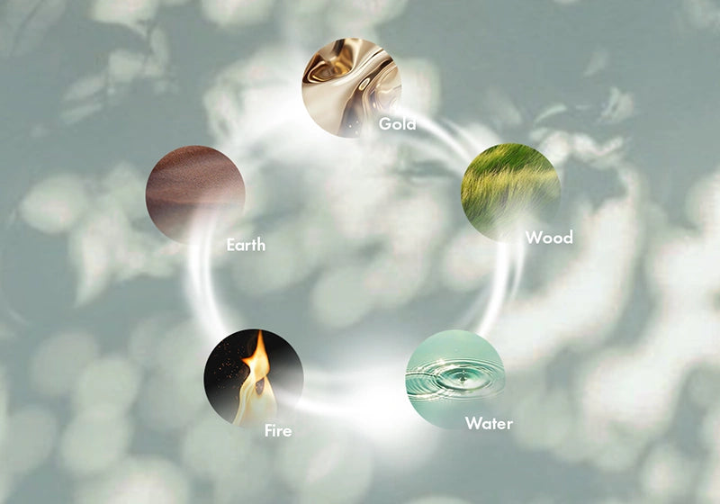 HerbloomZ Five Elements system — Wood, Fire, Earth, Metal, and Water in balance for wellness rituals
