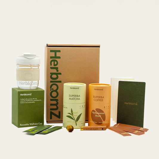 SUPERBA Matcha & Coffee wellness set for daily gut health and focus support - HerbloomZ