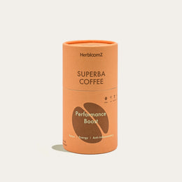 HerbloomZ SUPERBA Coffee Performance Boost blend with Yunnan coffee, Da Hong Pao tea, and adaptogens for focus, energy, and anti-inflammation. - HerbloomZ