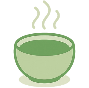 Illustration of a HerbloomZ matcha cup with steam on a white background
