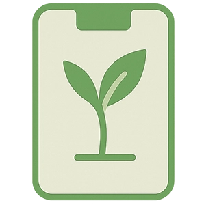 Card with a HerbloomZ green plant symbol on a beige background