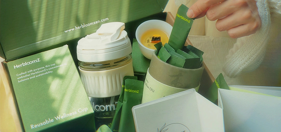 Unboxing the SUPERBA Matcha Set — matcha sticks, reusable Wellness Cup, and Bamboo Zen Candle for a daily gut–mood ritual.