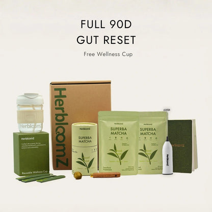 Herbloomz wellness products including a box and a cup on a white background.