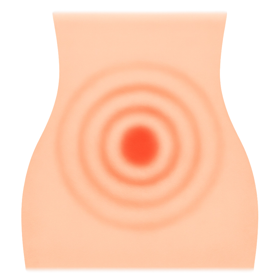Illustration of stress belly with red target pain point on stomach area