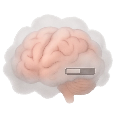 Illustration of brain fog with low battery energy indicator